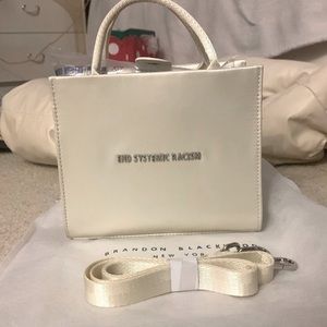 White Cream Satin ESR Brandon Blackwood Tote Limited Edition